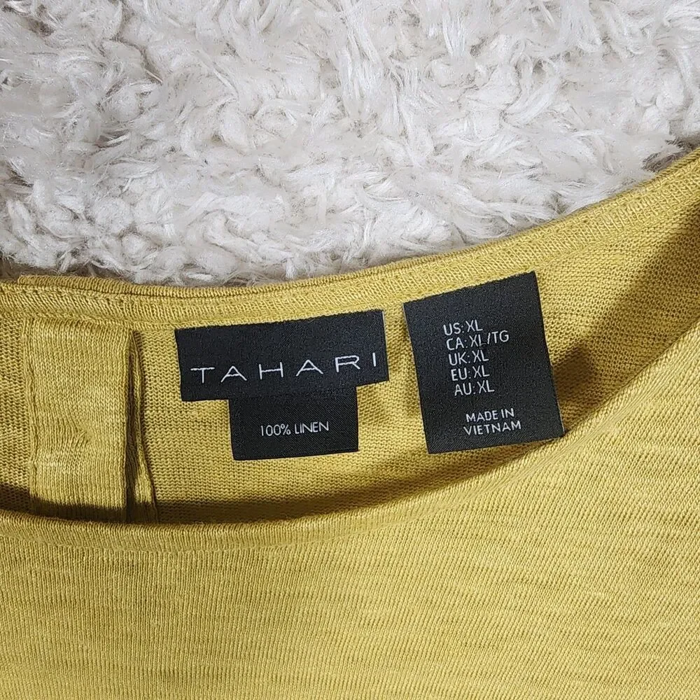 Tahari Shirt Womens XL Button Back Cap Sleeve Summer Top Linen Blouse Sleeveless